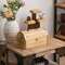 Vintiquewise Unfinished Wooden Treasure Chest Arched Lid Gold Metal Accents Front Locking Latch & Top Handle Decorative Storage Box with Natural Wood Grain Ideal for Trinkets Jewelry or Rustic Display